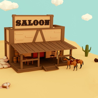 saloon-western-low-poly